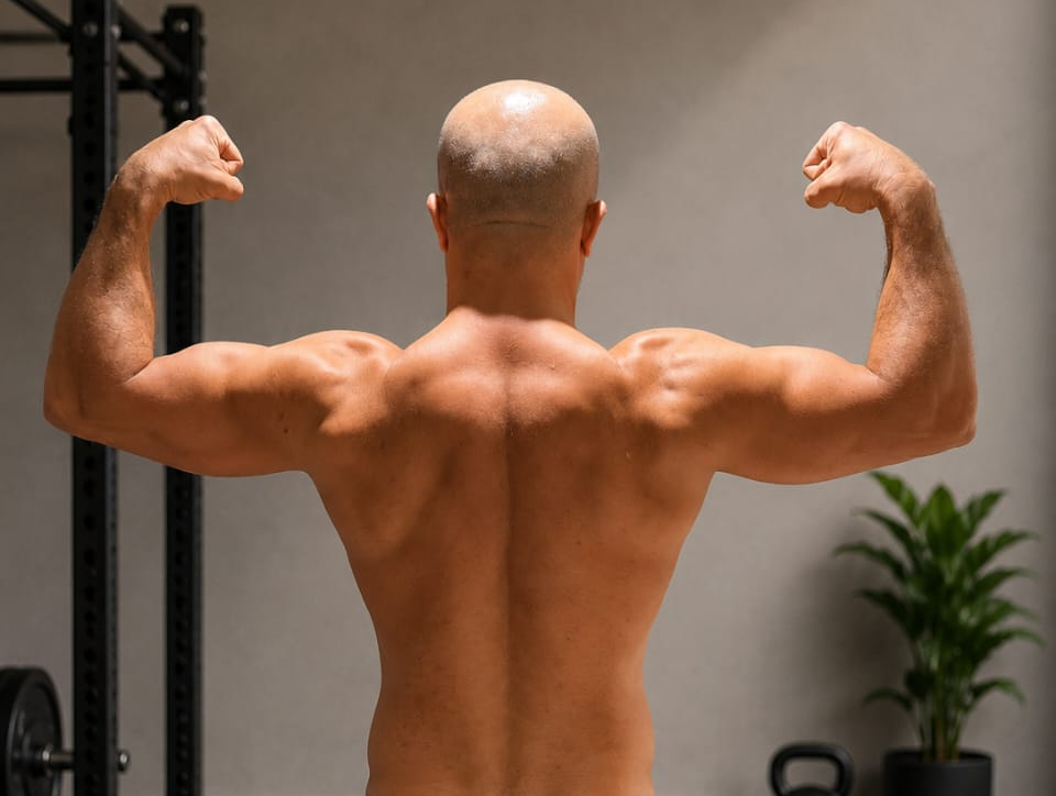 Waseem back view showing strength and muscle progress